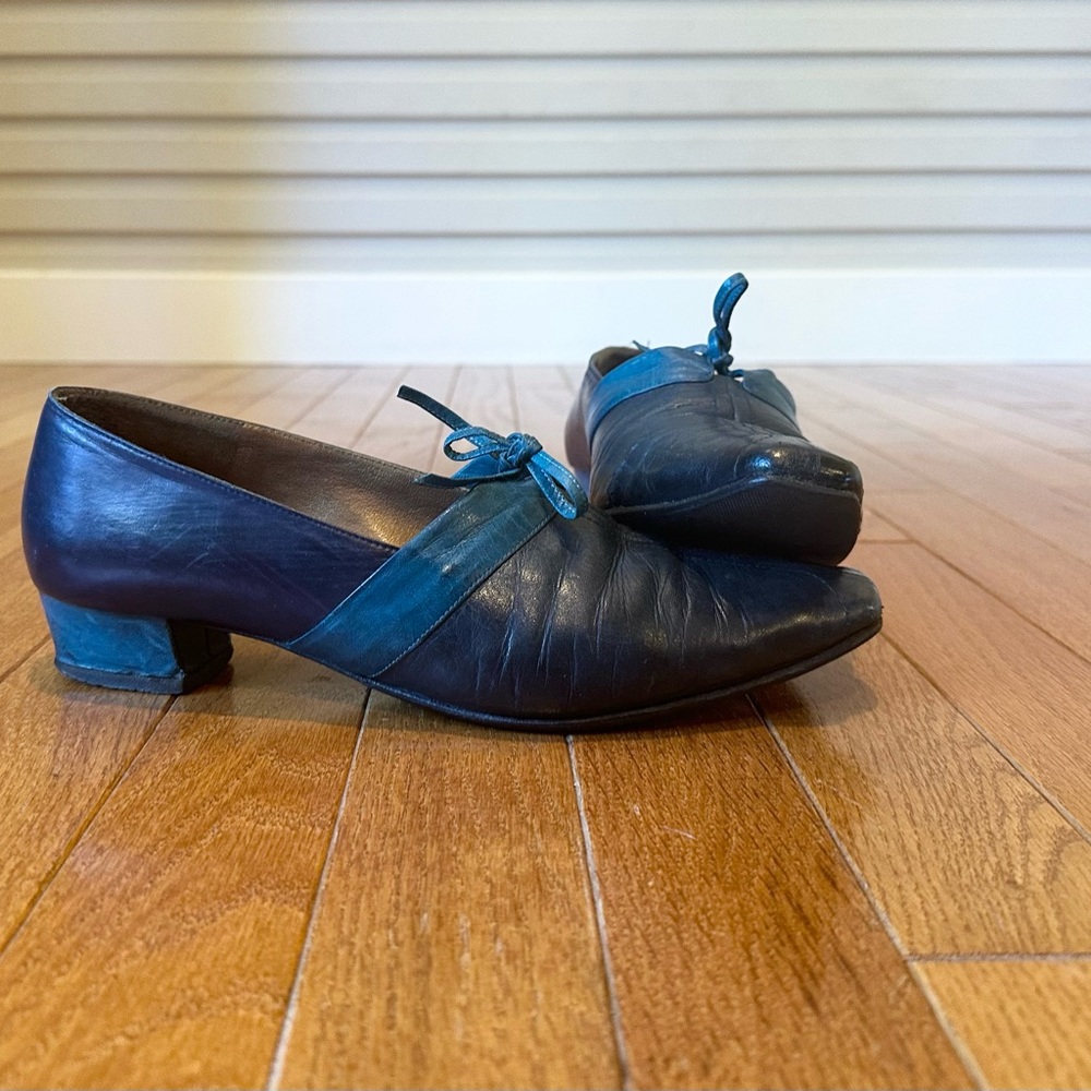 Bruno Magli Green and Blue Color Block Leather Loafers in Italy Size 7